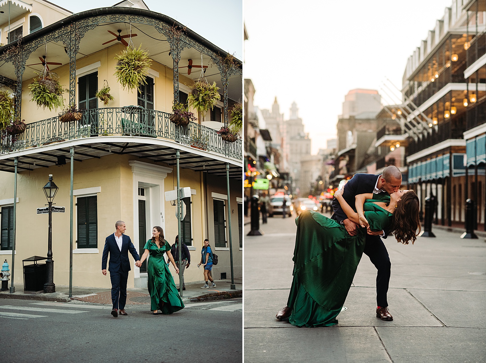Green Dress French Quarter Engagement Photos