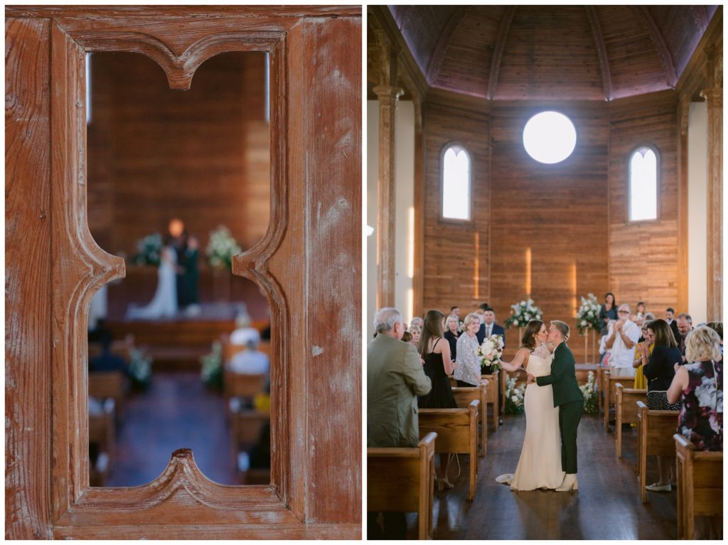 A photo looking through a door at the Livaudais Hall wedding