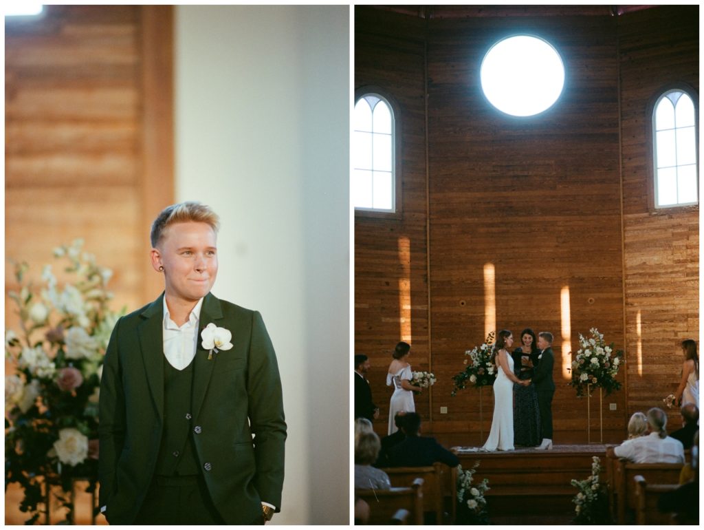 A wedding ceremony at Livaudais Hall photographed by a film photographer