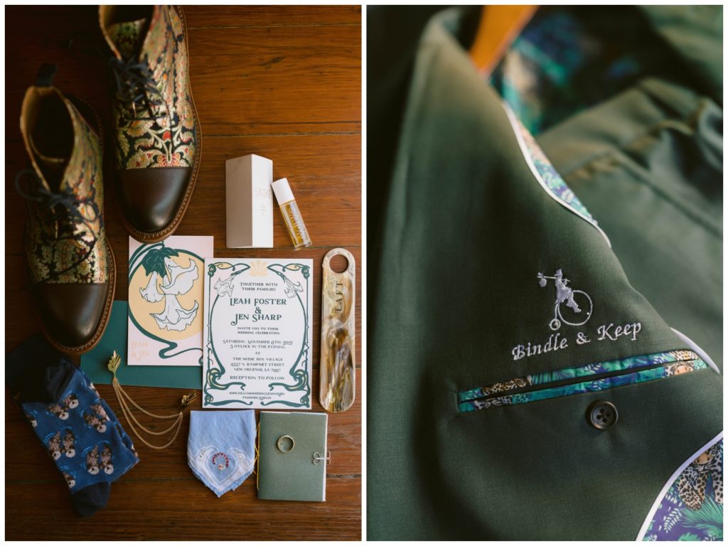 Details from a Music Box Village wedding include queer fashions and screen printed invitations