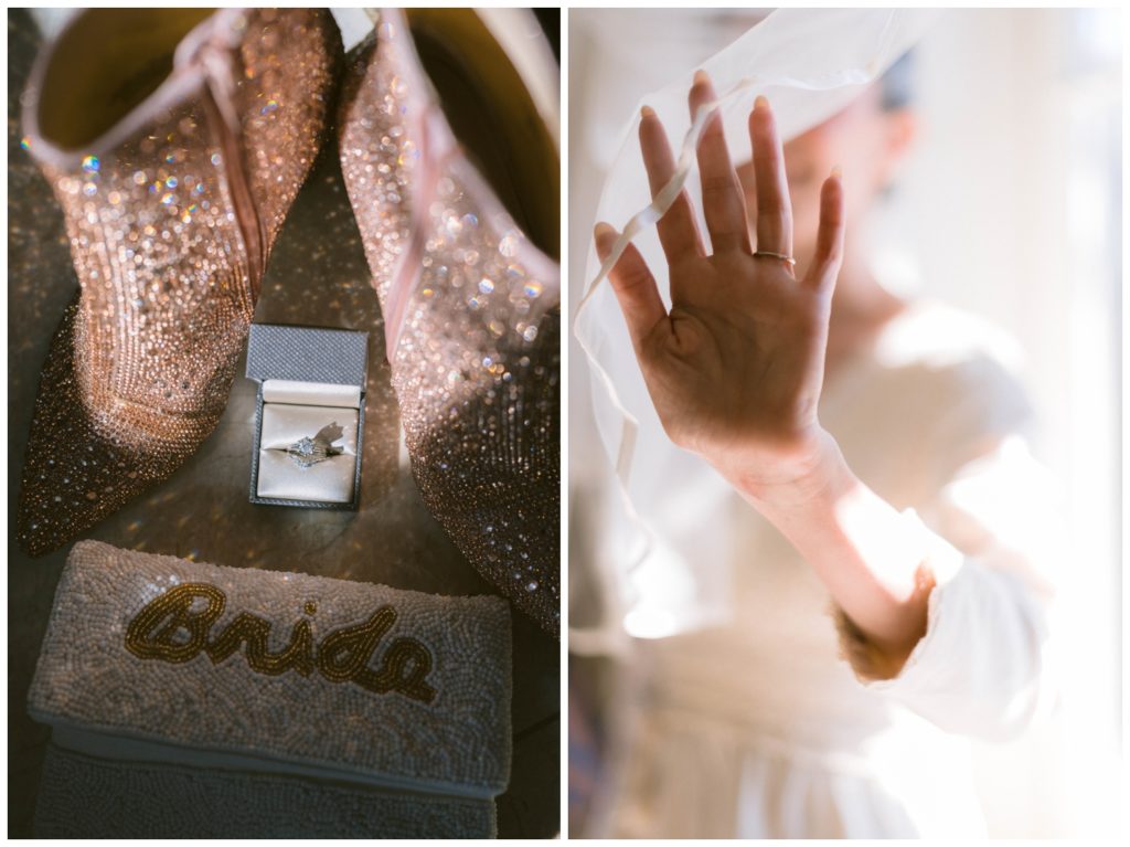 Leah chooses pink glitter boots for her Music Box Village wedding