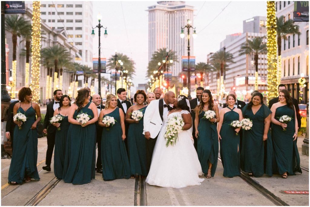 wedding party portraits with New Orleans Streetcar