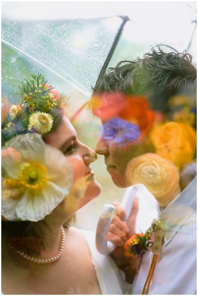 double exposure with wedding florals