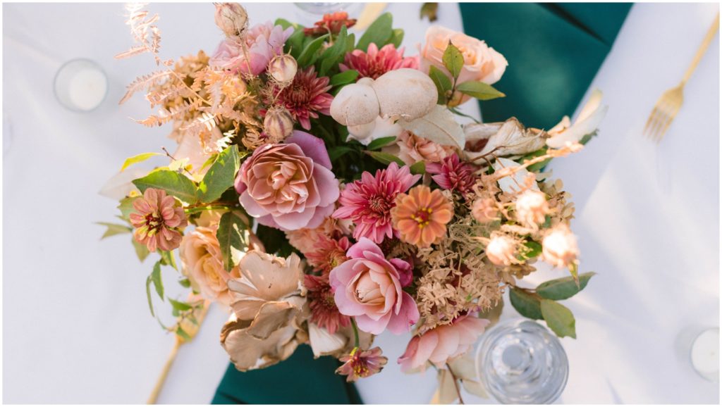 wedding reception ideas with mushrooms in flower centerpiece