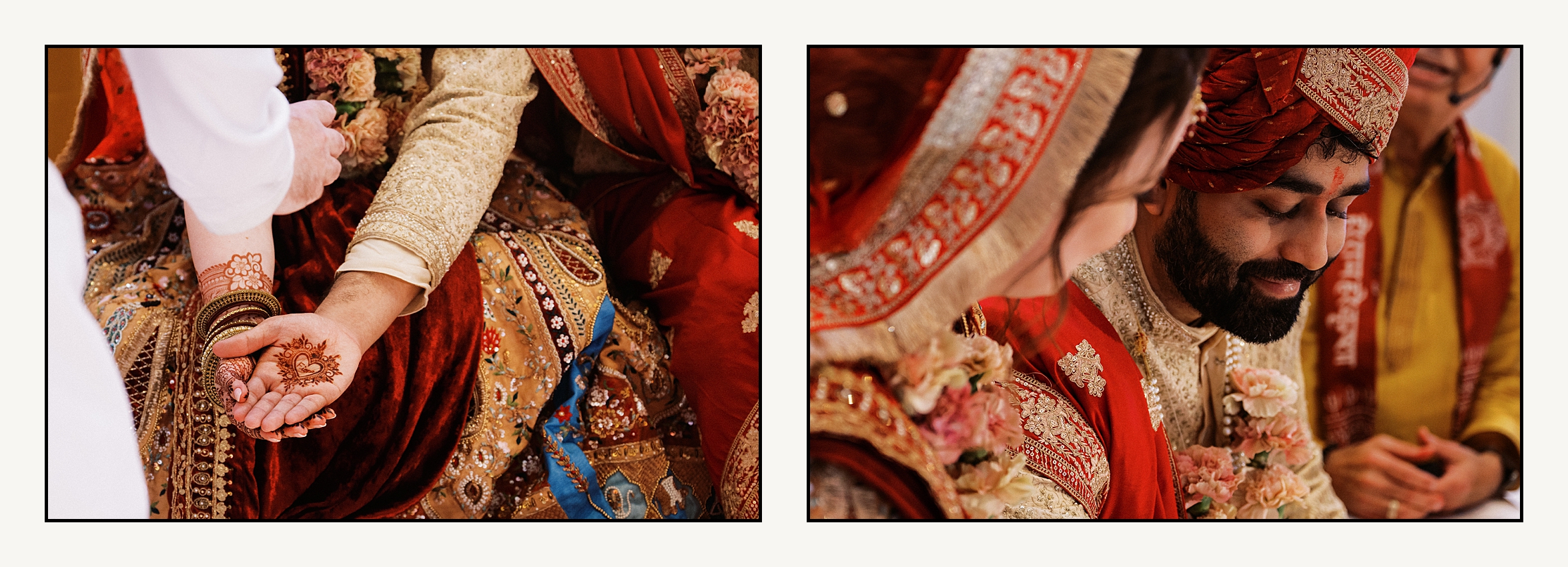 A groom smiles beside a bride during an Indian wedding on film photography.