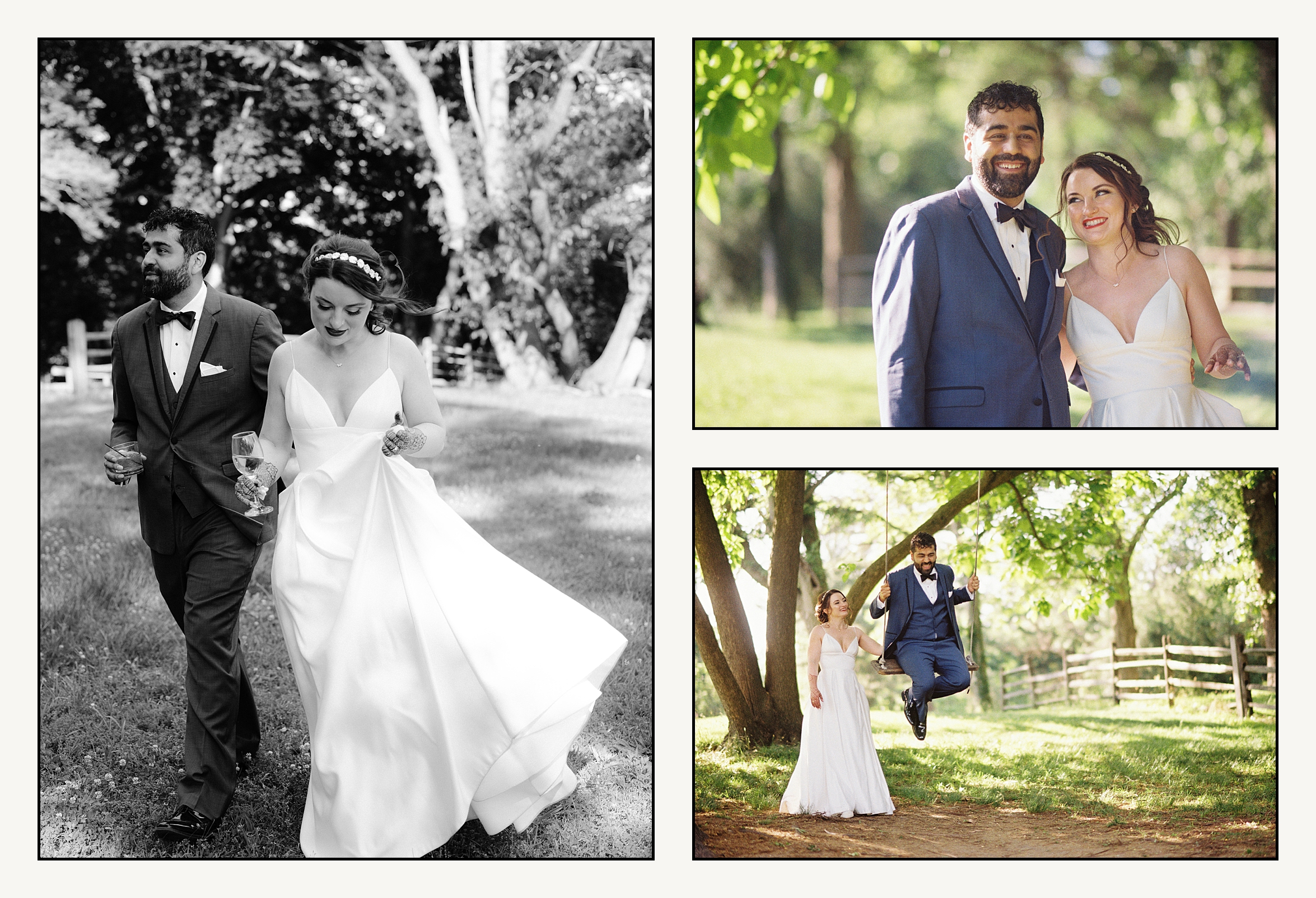 A bride and groom pose for wedding photography on film in Bartram's Garden Philadelphia.