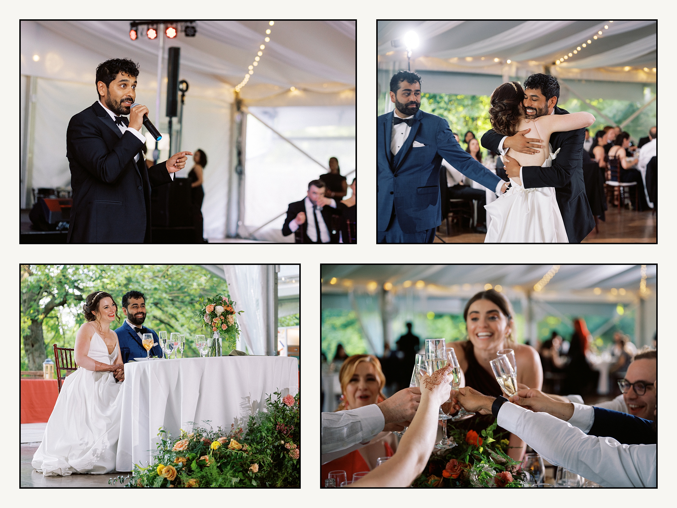 A groomsman gives a speech at a wedding reception at Bartram's Garden.