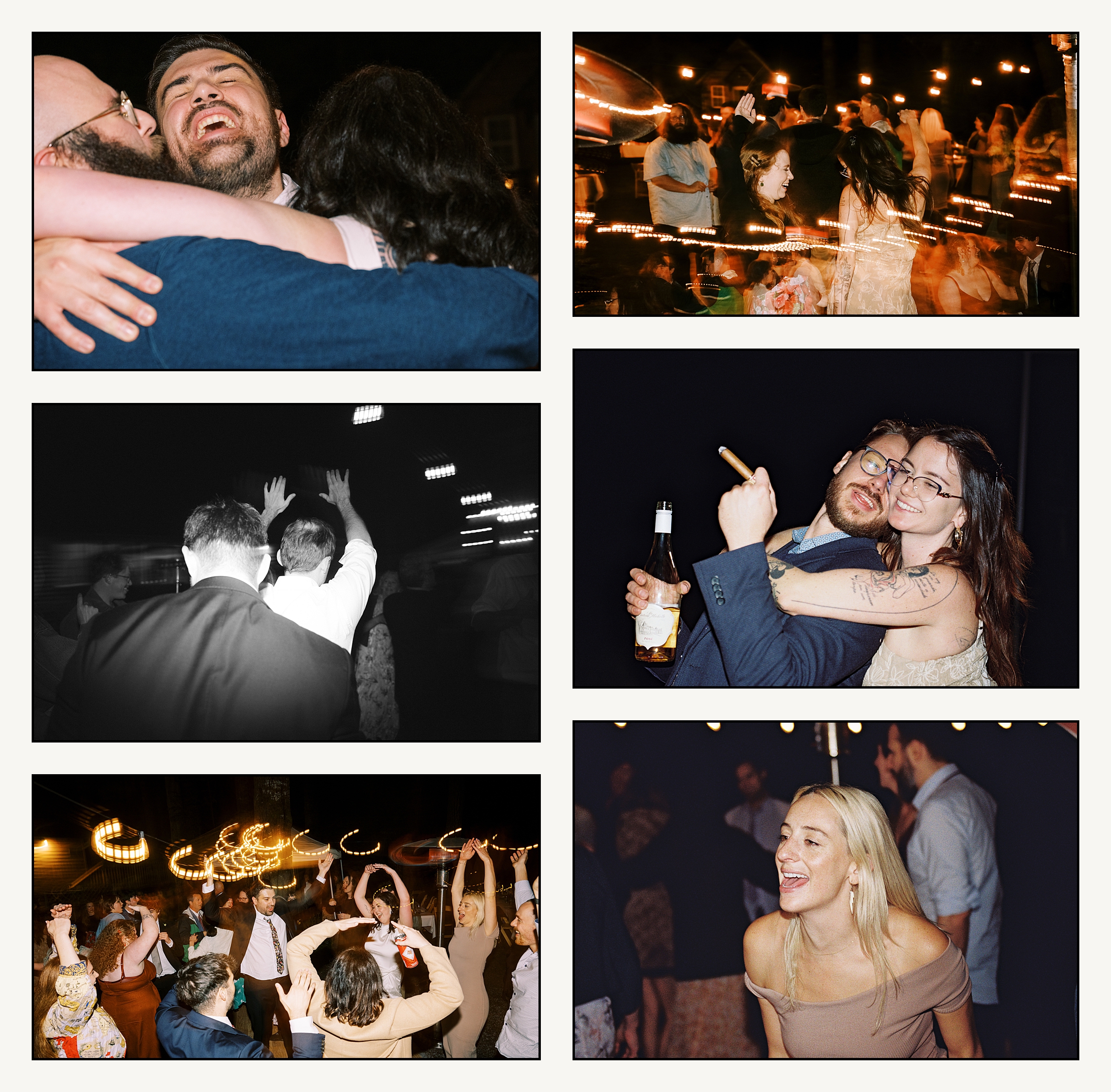 Wedding guests do the Hot to Go dance during a wedding reception at Copper Creek Inn.