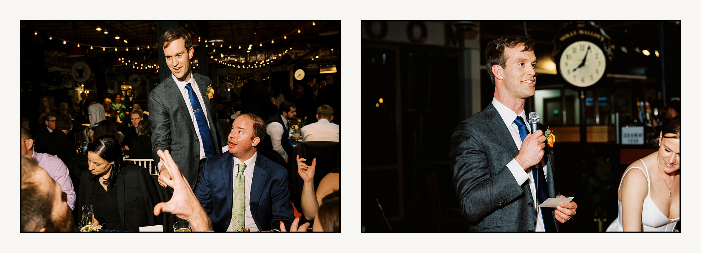 A groom gives a speech at his Reading Terminal Market wedding.