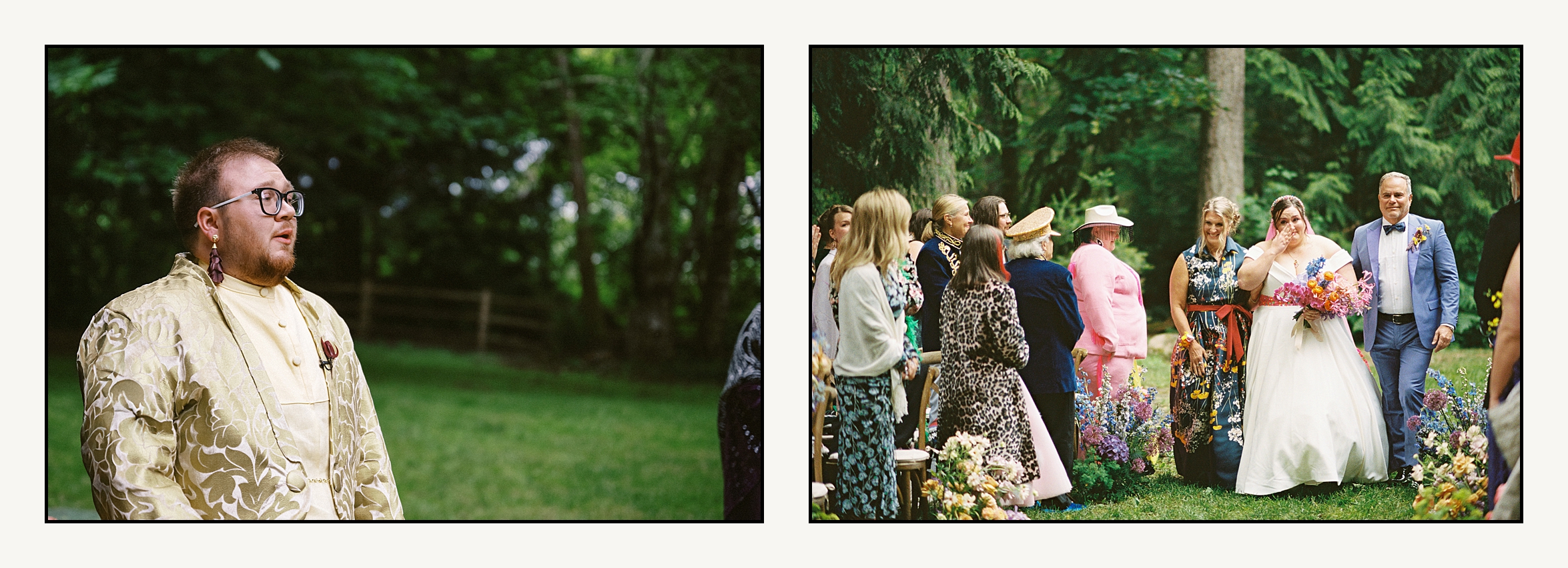 A bride's parents walk her up the aisle at an IslandWood wedding.