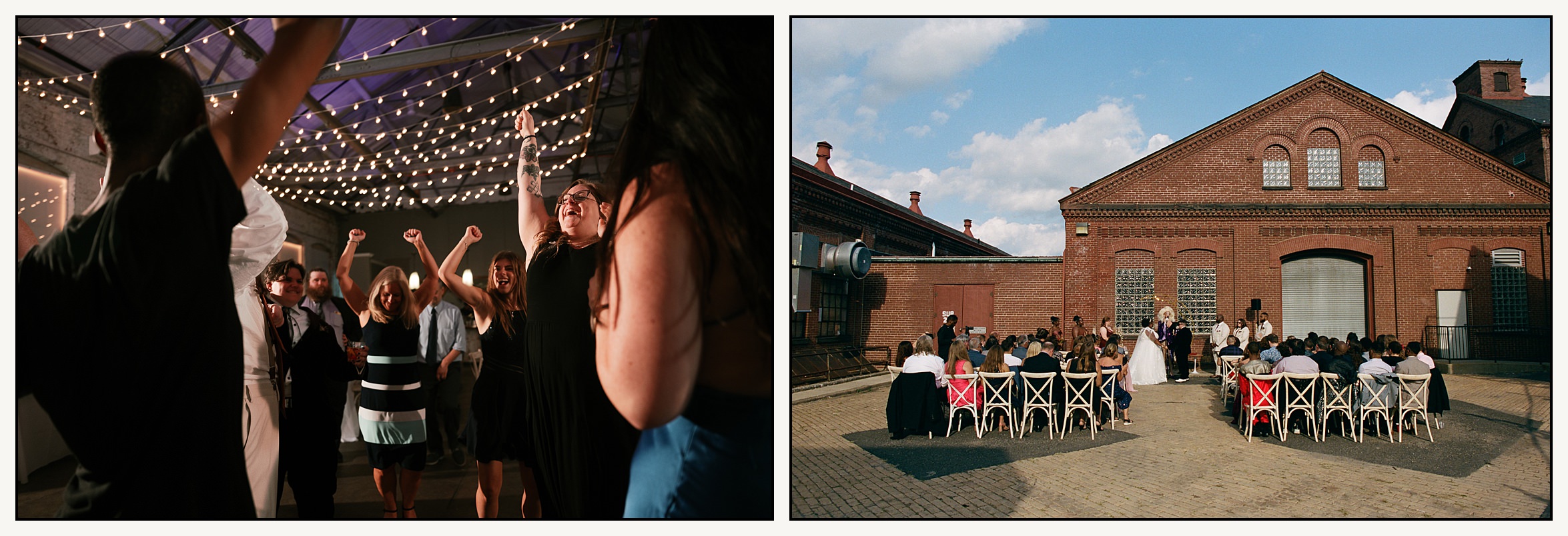 A wedding ceremony takes place in the courtyard of Bldg39, a Philadelphia wedding venue.