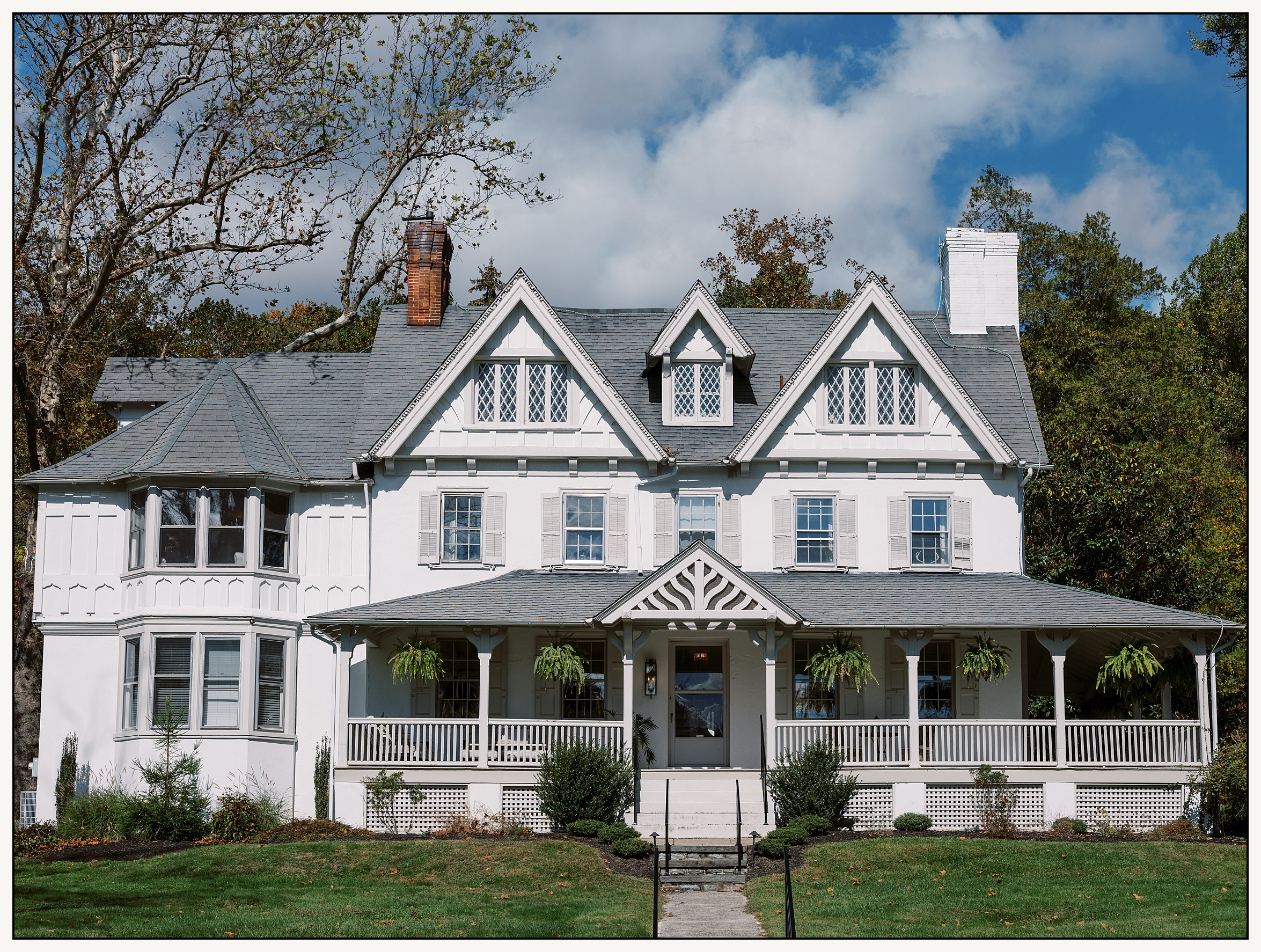 A historic house sits on the grounds of Cross Gables Estate.